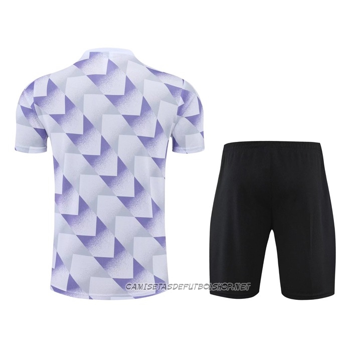 Chandal del Real Madrid 22-23 Manga Corta Blanco y Purpura - Pantalon Corto